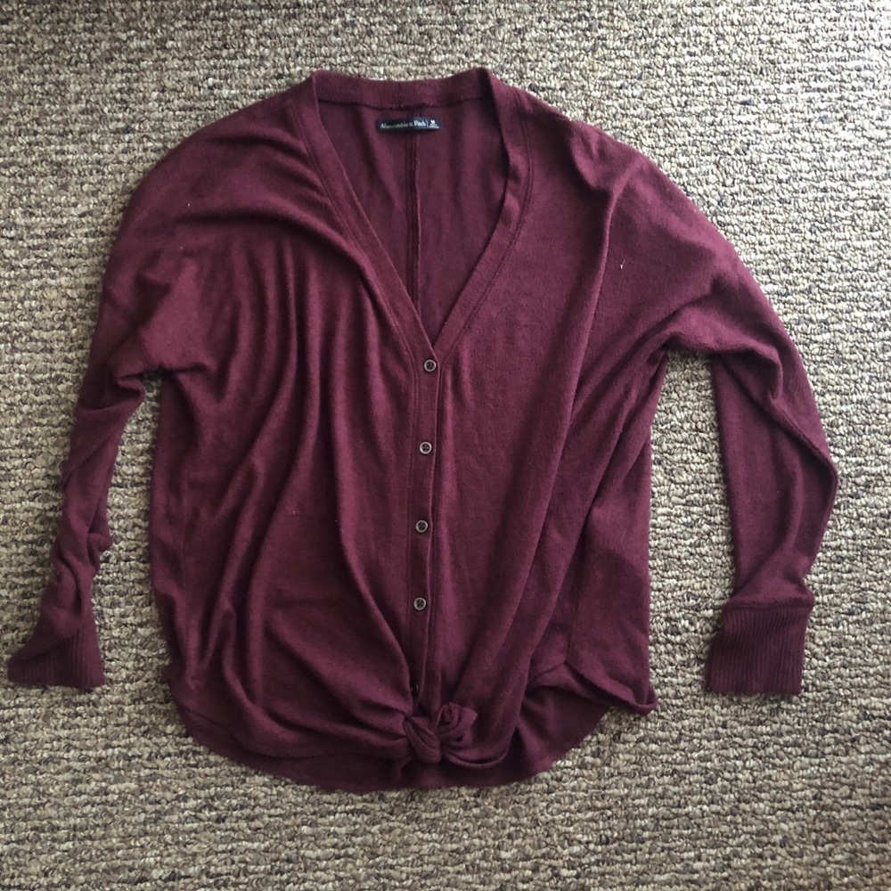 Abercrombie Burgundy Tie Front Top - Picture 2 of 4